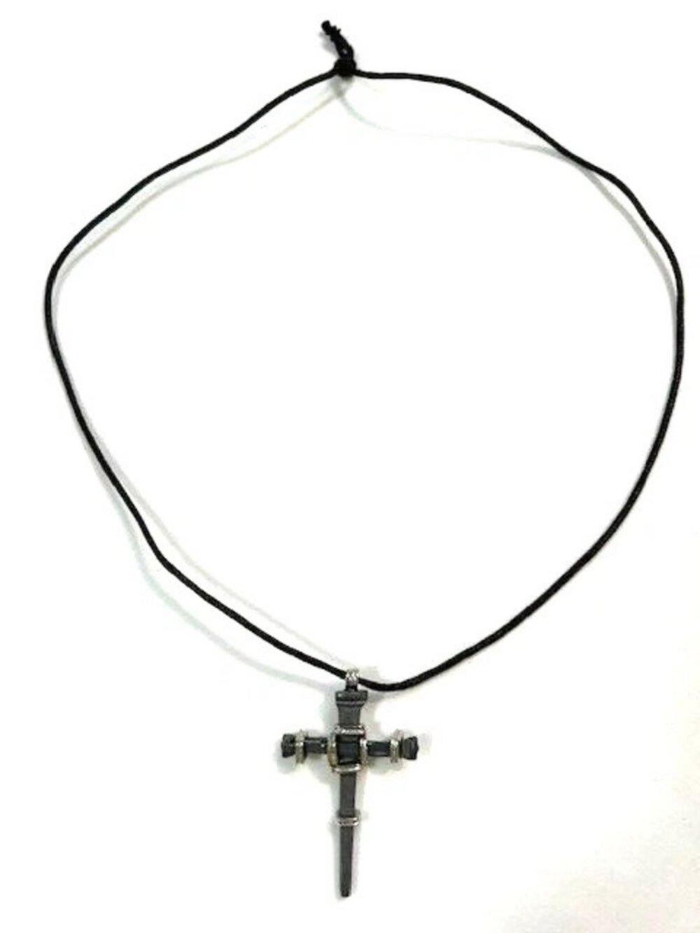 Handmade Cut Masonry Nail Cross - Dark Metal Gray, Silver 22"s Long
